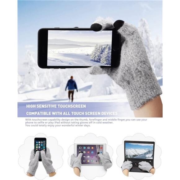 Womens Winter Warm Knit Beanie Hat Touchscreen Gloves Long Neck Scarf Set - Picture 4 of 7